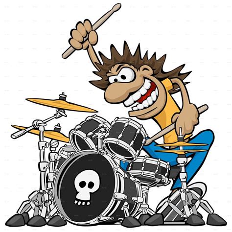 Wild Drummer Playing Drum Set Cartoon Vector Illustration | Drums ...