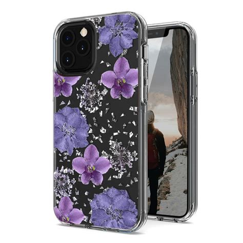 iPhone 12 Pro Max Case, Cellularvilla Flower Design Hybrid Clear Shiny Sparkle Glitter ...