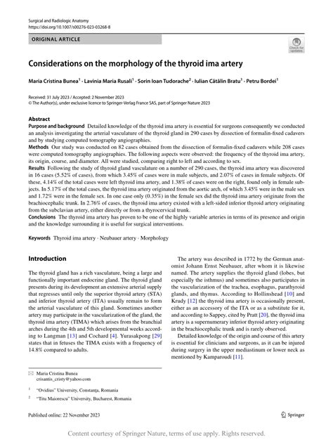 Considerations on the morphology of the thyroid ima artery