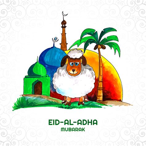 Beautiful eid al adha hand drawn greeting card template 1234256 Vector ...