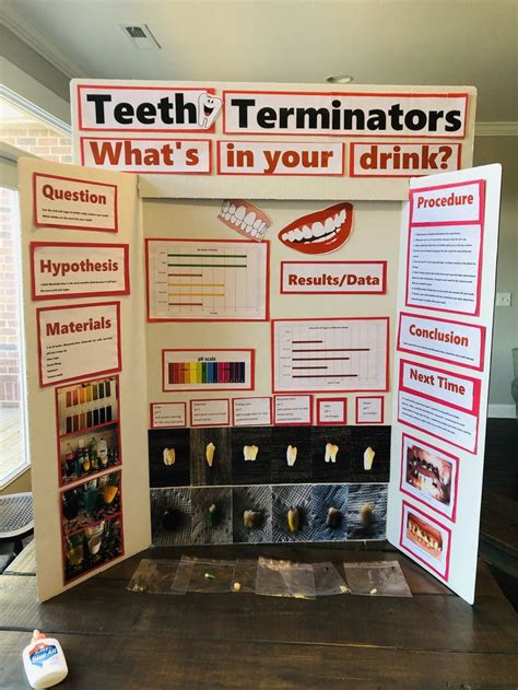 a table with a poster on it that says teeth / terminators what's in your drink?