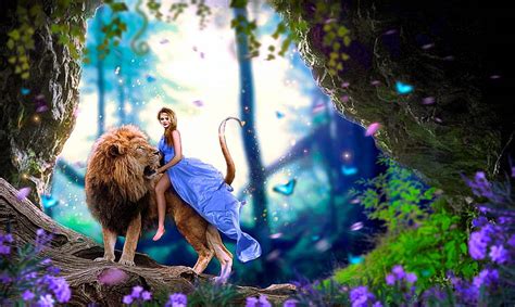 Riding the Lion, flowers, riding, girl, lion, HD wallpaper | Peakpx