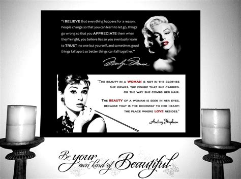 Marilyn Monroe Audrey Hepburn Print Black White Quote Poster Believe Appreciate Trust Woman ...