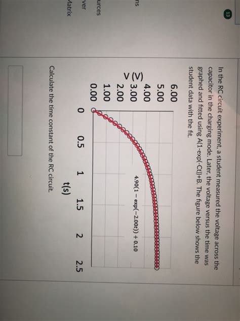 Solved 13 In the RC circuit experiment, a student measured | Chegg.com