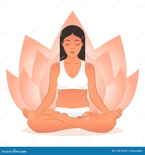 Yoga Practice Concept with Female Meditating in Lotus Pose and Lotus Flower Abstract Background ...