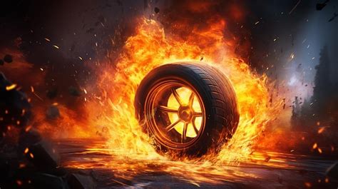 Premium AI Image | car tire burning in bright fire