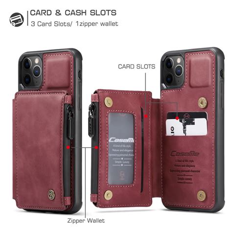 CaseMe iPhone 11 Pro Max RFID Blocking Zipper Leather Wallet Case Red