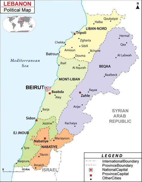 Le liban politique map - Carte du Liban politique (Asie de l'Ouest - Asie)