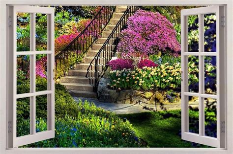 Free Shipping 3D Effect Window View Garden Fake Windows Wall Stickers Removable Faux Windows ...