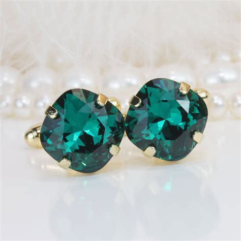 Emerald Cufflinks, Green Cuff Links for Men, Crystal Cufflinks, Best ...