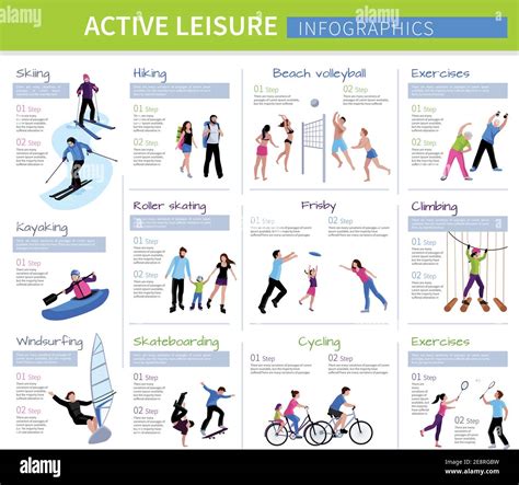 Des infographies de personnes de loisirs actives avec différents jeux ...