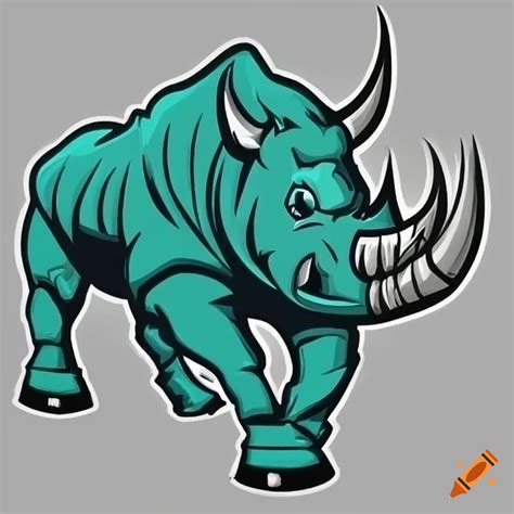 Powerful teal rhino nfl mascot logo on Craiyon