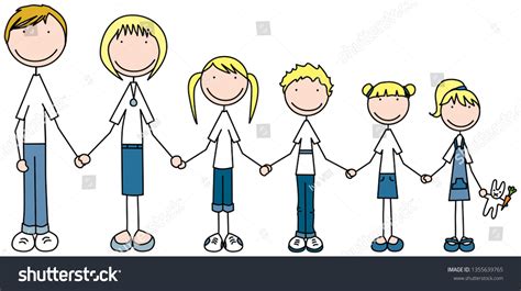 Cartoon Illustration Family Six Stock Vector (Royalty Free) 1355639765 | Shutterstock