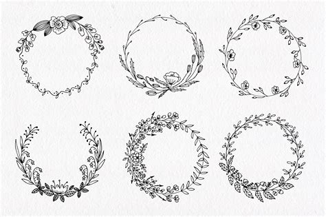 30 Hand drawn floral wreath. Simple line drawing. By Istratova | TheHungryJPEG