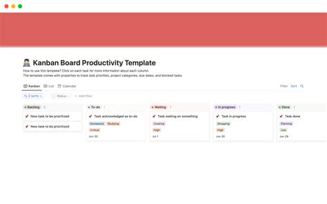 Kanban Board Productivity Template | Notion Template