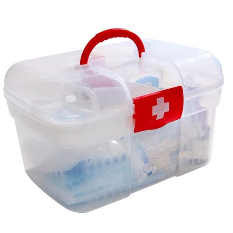 Red First Aid Clear Container Bin Family Emergency Kit Storage Box ...