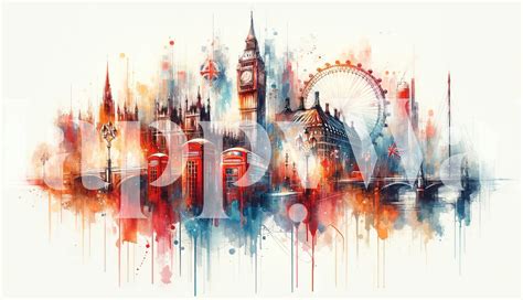 Watercolor London Skyline wallpaper | Happywall