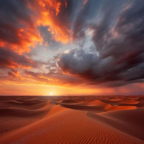 Premium AI Image | a sunset with sand dunes and clouds in the background