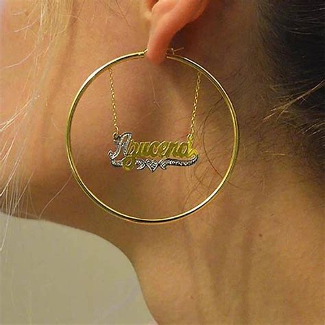 18K Gold Plated Two Tone Hoop Personalized Name Earrings