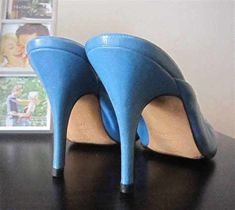 Pollini Blue Leather High Heel Mules / Size 38.5