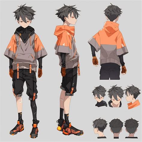 Trendy Anime Boy Character Turnaround Concept Art Sheet Showcasing A Handsome Teen's Stylish ...