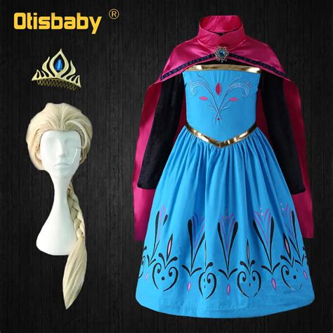 Girl Elsa Coronation Dress Up Halloween Snow Queen Elza Princess Costume Girls Long Sleeve ...