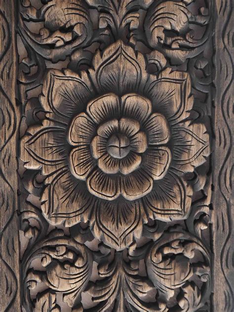 Thai Lotus Wood Carving Wall Art Panel - Siam Sawadee