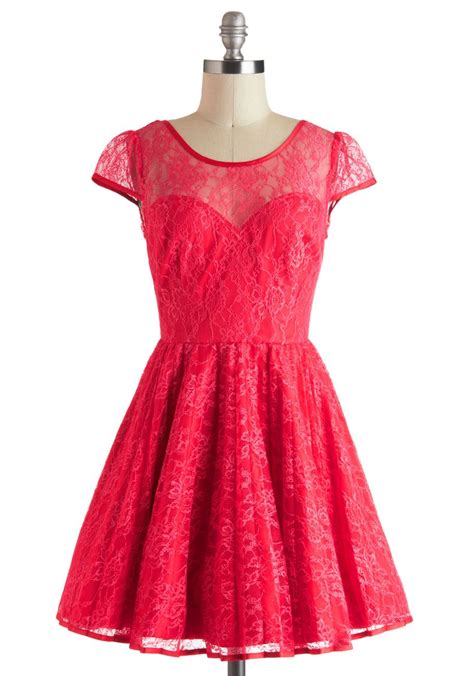 Raspberry Cocktails Dress - Pink, Lace, Party, Cap Sleeves, Sheer ...