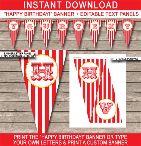 Carnival Party Banner Template | Circus Banner | Editable Bunting