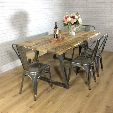 Rustic Dining table Industrial 6 8 Seater Solid Reclaimed Wood Metal ...