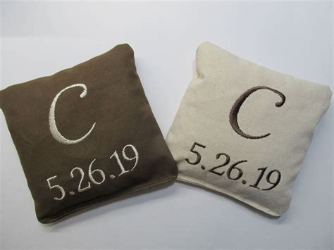 Personalized Cornhole Game Bags with your Initial and Wedding Date - Set of 8 Shown in Brown and ...