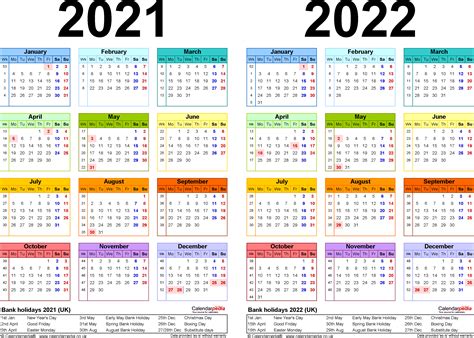 Two year calendars for 2021 & 2022 (UK) for Word