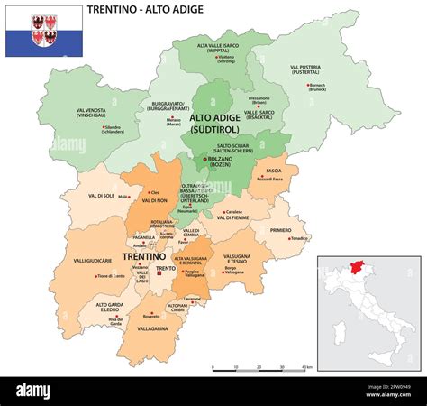 District map of Trentino-Alto Adige with flag Stock Vector Image & Art ...