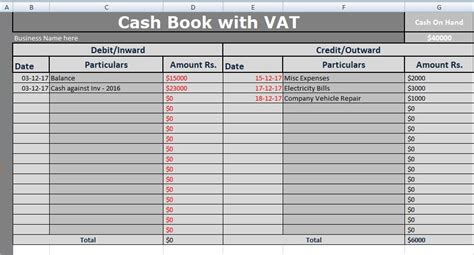 Cash Book with VAT Excel Template | Excel templates, Excel templates project management, Excel