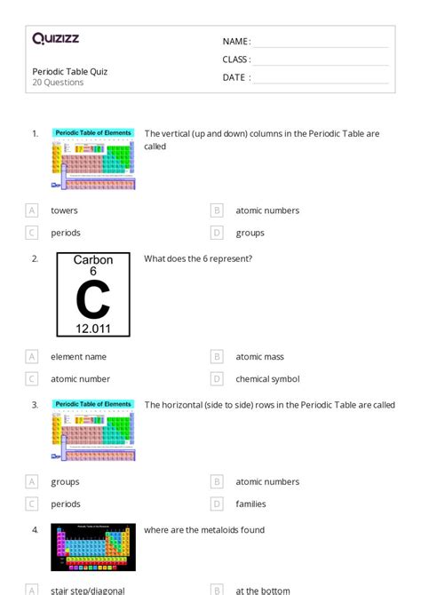 Printable periodic table Worksheets | Quizizz