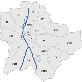 Map of Budapest indicated relative locations of inner city districts ...