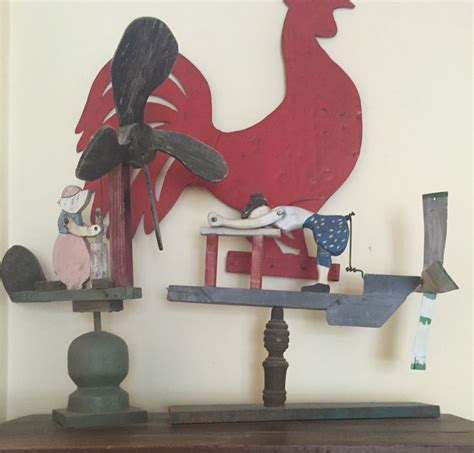 Vintage folk art whirligigs and a vintage metal red rooster from a ...