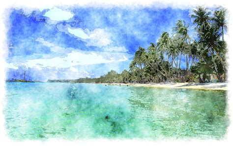Wallpapers Y Girls On Beach Pic Watercolor Painting Tropical Travel Wallpapers Ga… | Beach ...