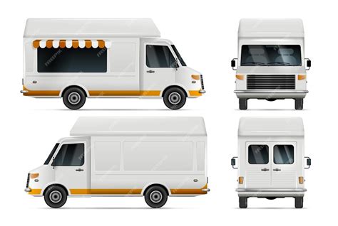 Premium Vector | Realistic white blank food truck mockup set with side back and front views ...