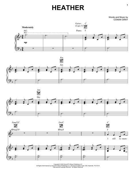 Conan Gray "Heather" Sheet Music Notes | Download Printable PDF Score 466593