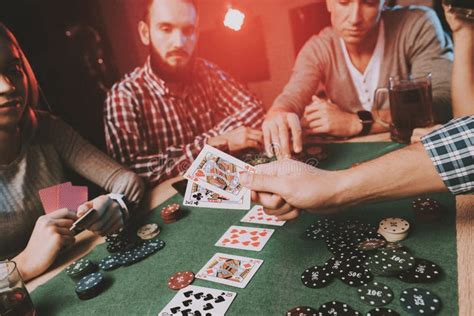 Young Friends Playing Poker on Party at Home. Stock Image - Image of ...