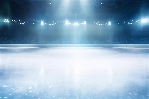 Premium Photo | Snow and ice backgroundempty ice rink illuminated by spotlights