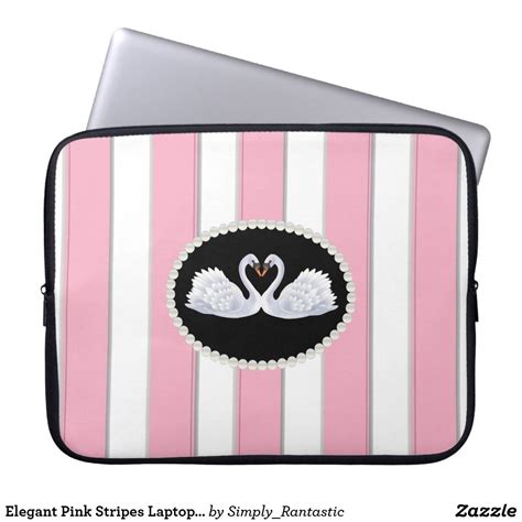 Elegant Pink Stripes Laptop Sleeve With Swans | Laptop sleeves, Pink stripes, Monogram