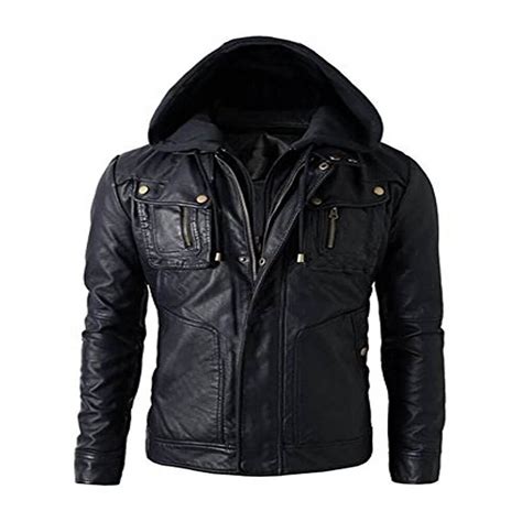 Black Hooded Jacket - Motorcycle Black Hooded Leather Jacket