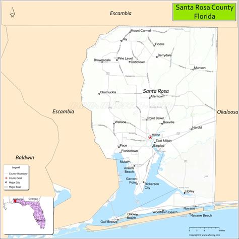 Santa Rosa County Map, Florida, USA | Check Major Cities & Towns ...