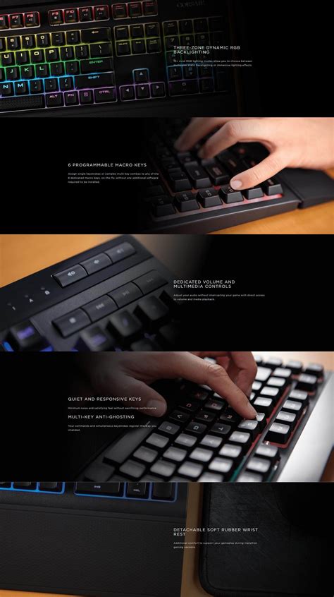 Corsair K55 RGB Membrane Gaming Keyboard - Quiet & Satisfying LED Backlit Keys - Media Controls ...