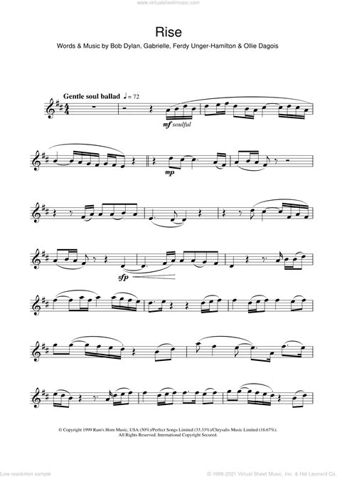 Rise sheet music for alto saxophone solo (PDF)