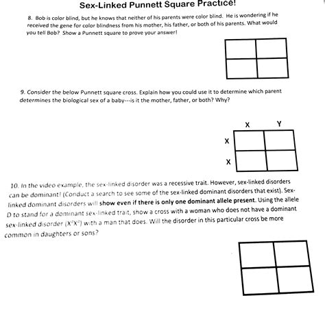 [Solved] How to resolve it. Sex-Linked Punnett Square Practice! 8. Bob ...