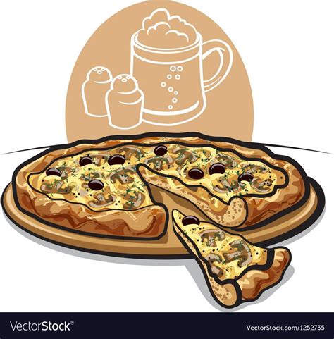 Pizza with mushrooms Royalty Free Vector Image | Food art, Pizza art, Chicken logo