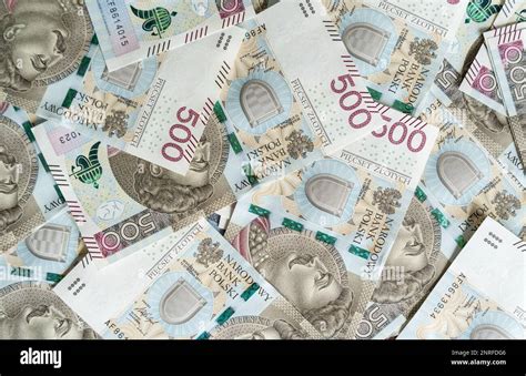 500 Polish zloty banknotes. PLN zł or złoty, the official currency of Poland. Five hundred ...